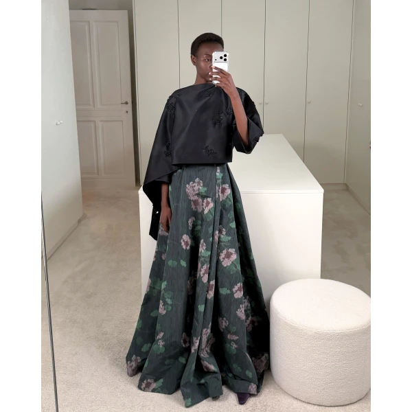 Bernadette Cape Leo in Black Lingerie Rose Embroidery on Black | Jackets | Luxury Shoes 