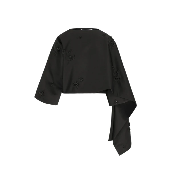 Bernadette Cape Leo in Black Lingerie Rose Embroidery on Black | Jackets | Luxury Shoes 
