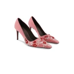 Bernadette Classic Satin High Heel Pump Rose Embroidery in Multi Pastel Lingerie Rose Embroidery on Pink | Heels | Luxury Shoes 