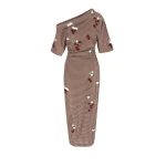 Bernadette Dress Bowery Embroidered in Red Berry Embroidery on Brown and Pink Wool Vichy | Maxi Dresses | Luxury Shoes 