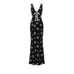 Bernadette Dress Camille in Lingerie Roses Pink on Black | Maxi Dresses | Luxury Shoes 