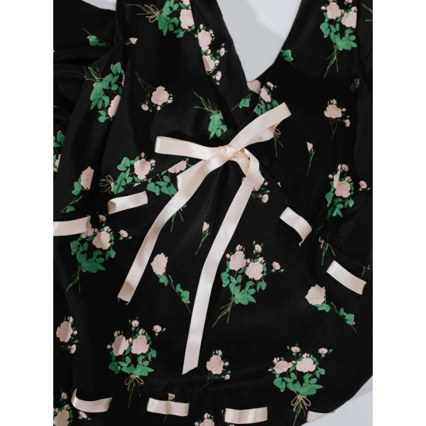 Bernadette Dress Camille in Lingerie Roses Pink on Black | Maxi Dresses | Luxury Shoes 