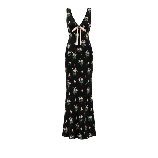 Bernadette Dress Camille in Lingerie Roses Pink on Black | Maxi Dresses | Luxury Shoes 