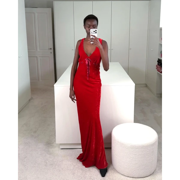 Bernadette Dress Camille in Red Velvet | Maxi Dresses | Luxury Shoes 