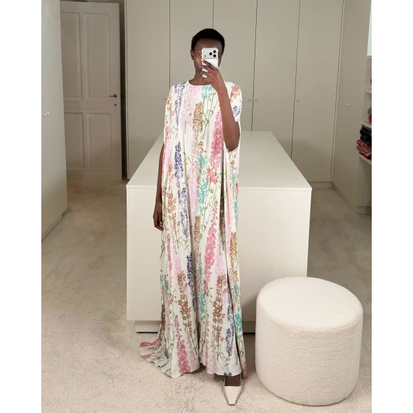Bernadette Dress Eleonore Embroidered in Silver Delphinium Embroidery on Ivory | Evening Gowns | Luxury Shoes 