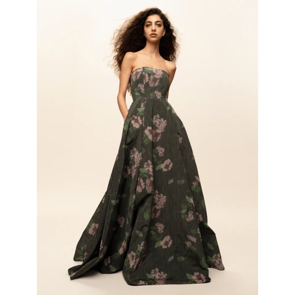 Bernadette Dress Isa in Hydrangea Pink on Green | Maxi Dresses | Luxury Shoes 