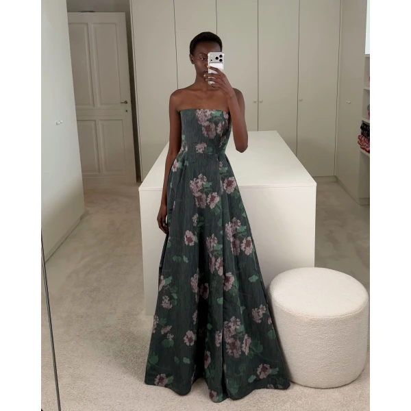 Bernadette Dress Isa in Hydrangea Pink on Green | Maxi Dresses | Luxury Shoes 