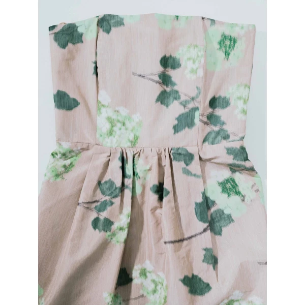 Bernadette Dress Lena in Chine Hydrangea Green on Beige | Maxi Dresses | Luxury Shoes 