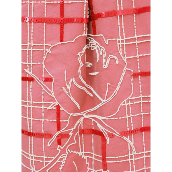 Bernadette Dress Lene Embroidered in Pink and Ivory Tartan Embroidery on Baroque Rose | Maxi Dresses | Luxury Shoes 