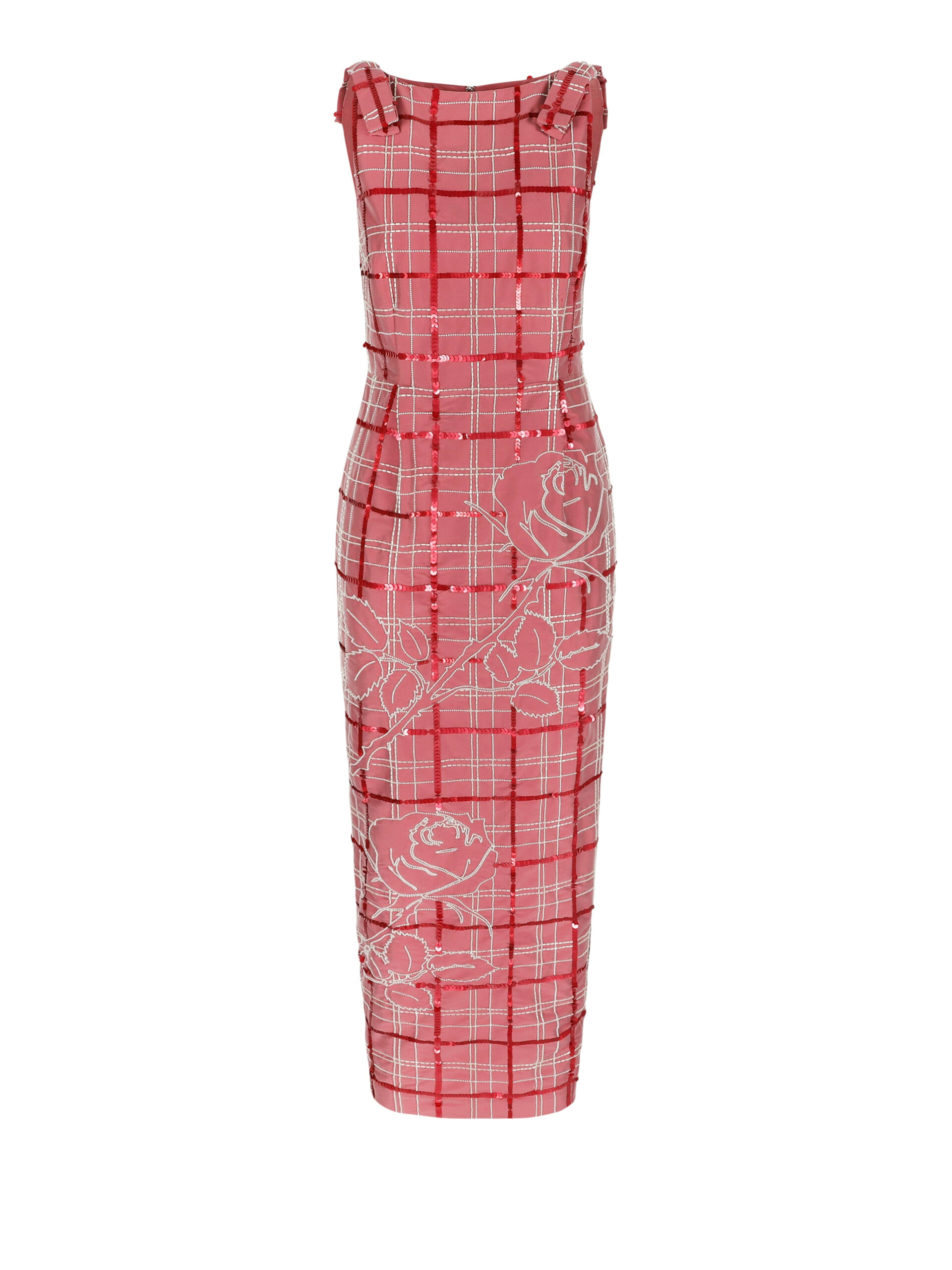 Bernadette Dress Lene Embroidered in Pink and Ivory Tartan Embroidery on Baroque Rose Bernadette Dress Lene Embroidered in Pink and Ivory Tartan Embroidery on Baroque Rose | Maxi Dresses | Luxury Shoes