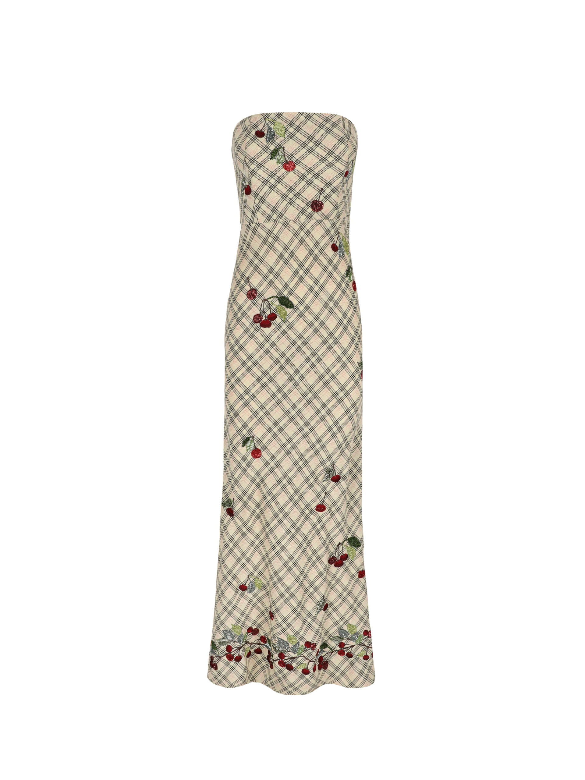 Bernadette Dress Luna Embroidered in Multi Red Cherry Embroidered on Cream Check Bernadette Dress Luna Embroidered in Multi Red Cherry Embroidered on Cream Check | Maxi Dresses | Luxury Shoes