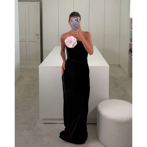 Bernadette Dress Luna in Black Velvet | Maxi Dresses | Luxury Shoes 