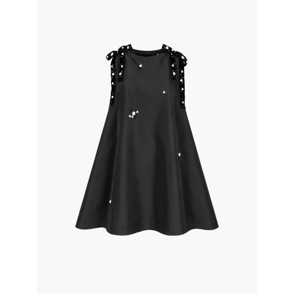 Bernadette Dress Melody Embroidered in Multi Bow Embroidery on Black | Mini Dresses | Luxury Shoes 