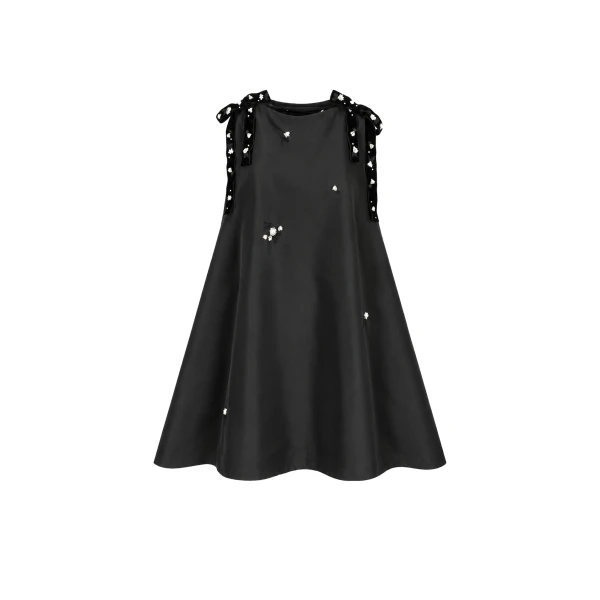 Dress Melody Embroidered in Multi Bow Embroidery on Black