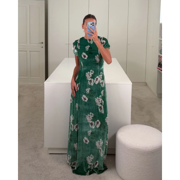 Bernadette Dress Roxy in Hydrangea Pink on Green | Evening Gowns | Luxury Shoes 