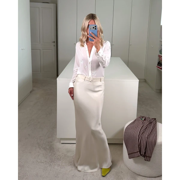 Bernadette Long Skirt Chuck in Ivory | Maxi Skirts | Luxury Shoes 