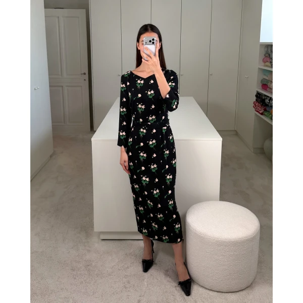 Bernadette Lucky Dress in Lingerie Roses Pink on Black | Maxi Dresses | Luxury Shoes 