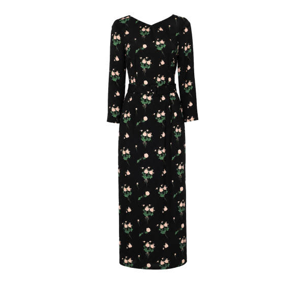 Bernadette Lucky Dress in Lingerie Roses Pink on Black | Maxi Dresses | Luxury Shoes 