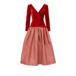 Bernadette Midi Dress Inez in Red and Powder Rose | Midi Dresses | Luxury Shoes 
