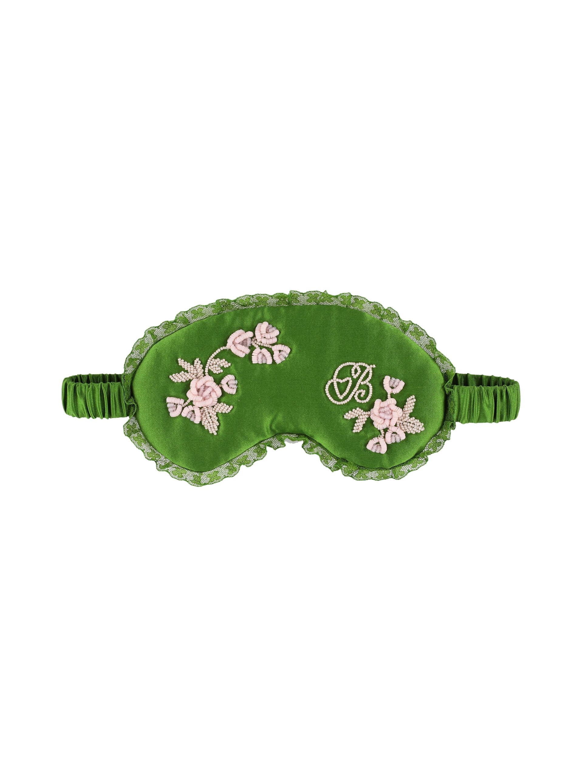 Bernadette Silk Sleeping Mask in Green Pink Rose Embroidery Bernadette Silk Sleeping Mask in Green Pink Rose Embroidery | Accessories | Luxury Shoes