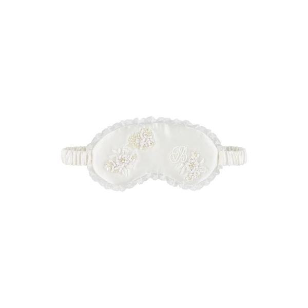 Silk Sleeping Mask in Ivory Rose Embroidery