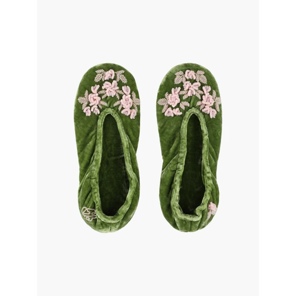 Bernadette Velvet Slippers in Dark Lime | Slippers | Luxury Shoes 