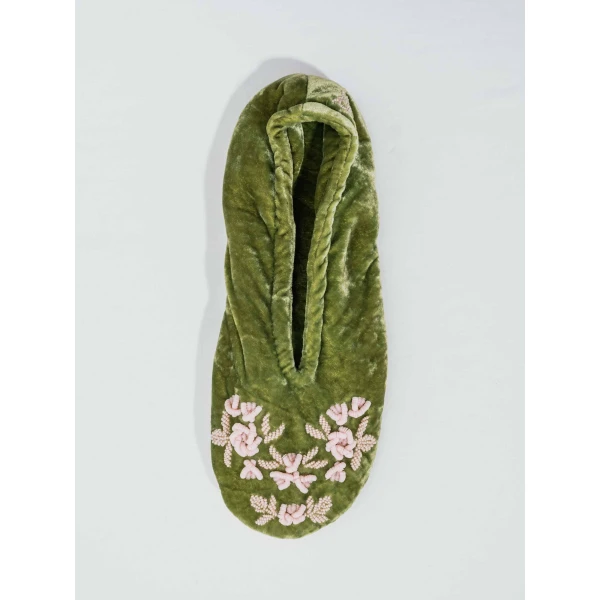 Bernadette Velvet Slippers in Dark Lime | Slippers | Luxury Shoes 