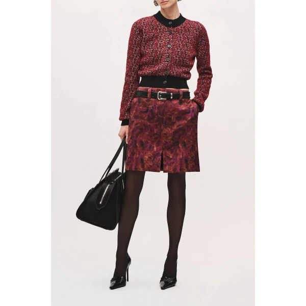 Brandon Maxwell Aubrey Cardigan in Red Static | Cardigan | Luxury Shoes 