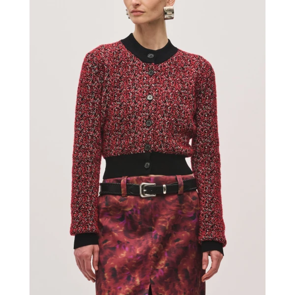 Brandon Maxwell Aubrey Cardigan in Red Static | Cardigan | Luxury Shoes 
