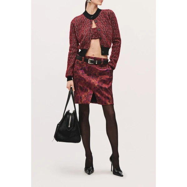 Brandon Maxwell Aubrey Cardigan in Red Static | Cardigan | Luxury Shoes 