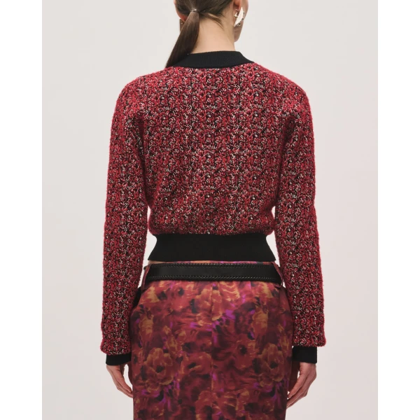 Brandon Maxwell Aubrey Cardigan in Red Static | Cardigan | Luxury Shoes 