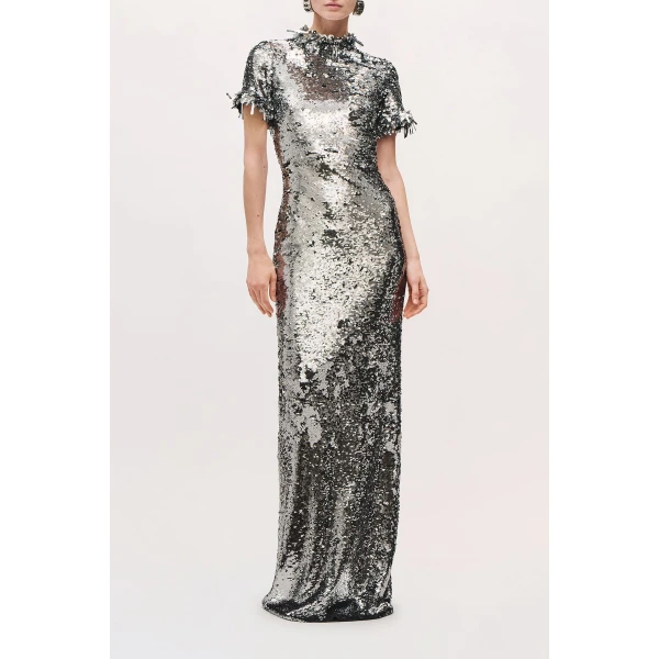 Brandon Maxwell Bex Gown in Silver | Evening Gowns | Luxury Shoes 