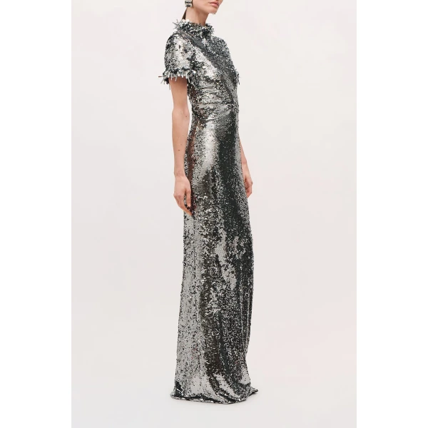 Brandon Maxwell Bex Gown in Silver | Evening Gowns | Luxury Shoes 