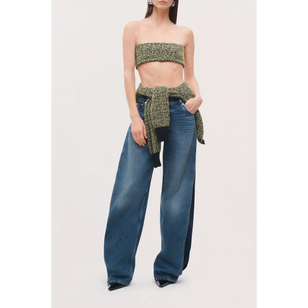 Brandon Maxwell Demi Bandeau Top in Green Static | Cropped Top | Luxury Shoes 