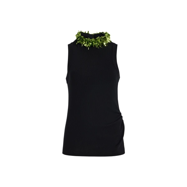 Embellished Tank Top in Black and Green