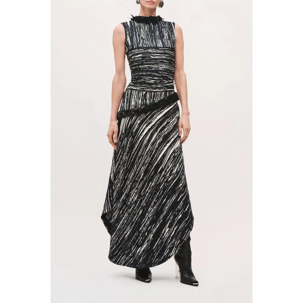 Brandon Maxwell Fiora Draped Dress in Black and White | Midi Dresses | Luxury Shoes 