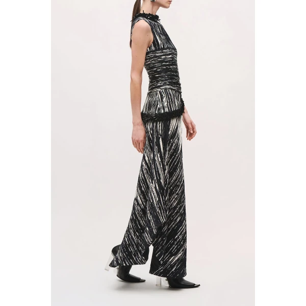 Brandon Maxwell Fiora Draped Dress in Black and White | Midi Dresses | Luxury Shoes 