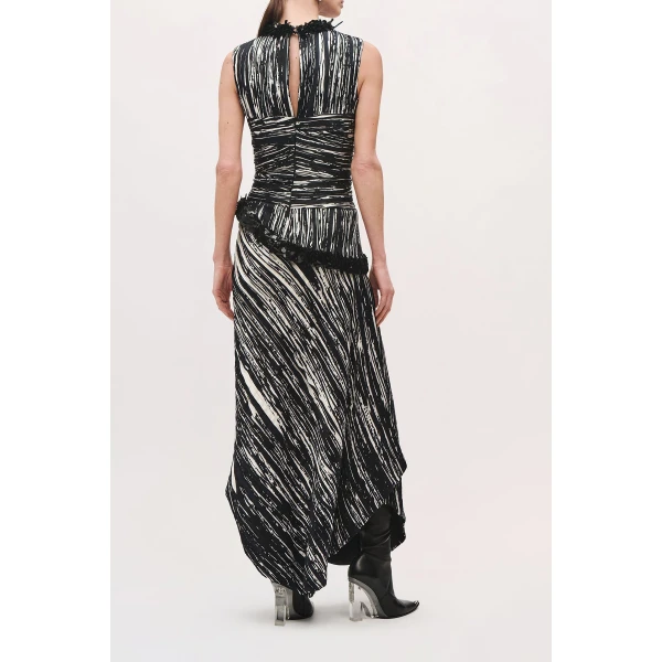 Brandon Maxwell Fiora Draped Dress in Black and White | Midi Dresses | Luxury Shoes 
