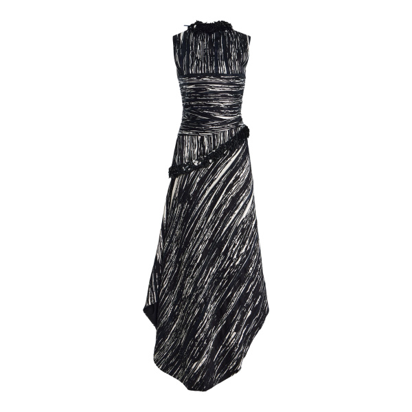 Brandon Maxwell Fiora Draped Dress in Black and White | Luxury Shoes 