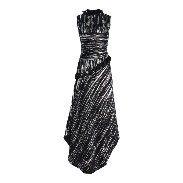 Fiora Draped Dress in Black and White