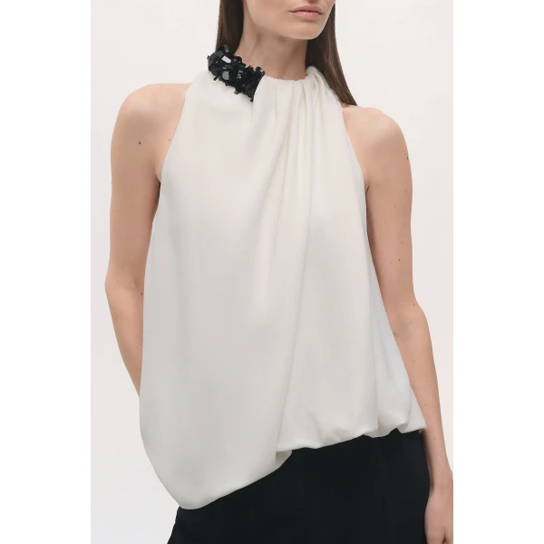 Brandon Maxwell Haze Top in Ivory and Black | Sleeveless | Luxury Shoes 