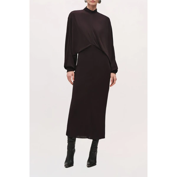 Brandon Maxwell Helena Dress in Ganache | Midi Dresses | Luxury Shoes 