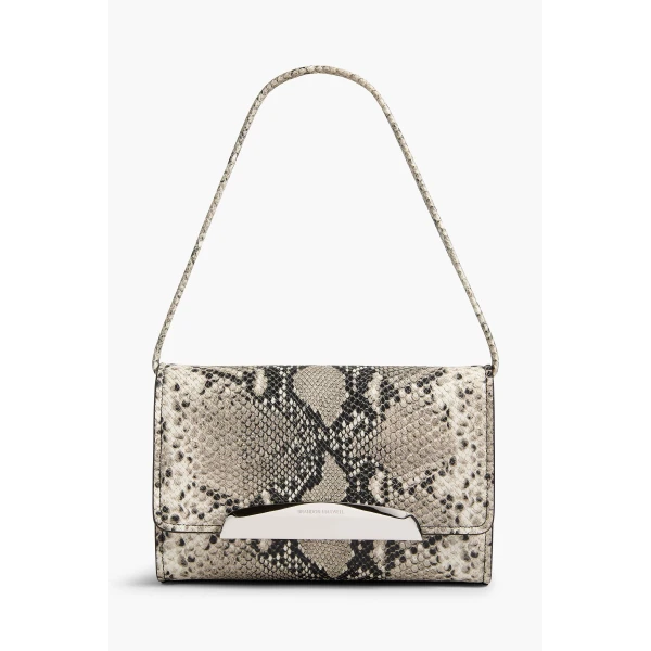 Brandon Maxwell Louise Pochette Bag in Black and White Embossed Python | Shoulder & Crossbody Bags | Luxury Shoes 