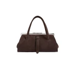 Brandon Maxwell Maxwell Frame Bag in Malt Brown Suede | Luxury Shoes 