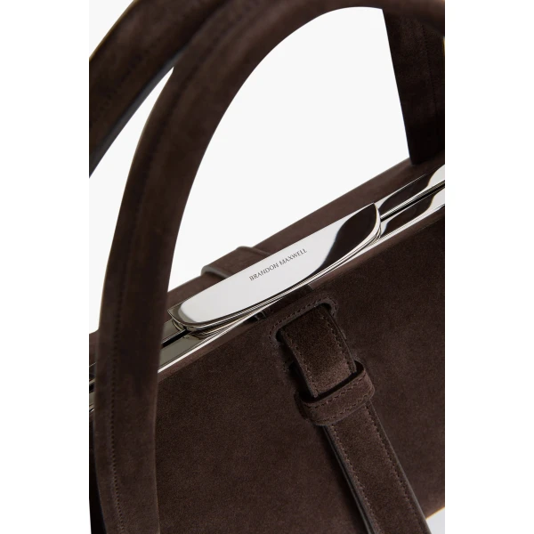 Brandon Maxwell Maxwell Frame Bag in Malt Brown Suede | Totes & Top-Handle Bags | Luxury Shoes 