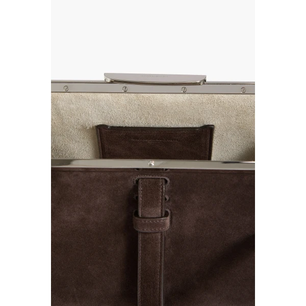 Brandon Maxwell Maxwell Frame Bag in Malt Brown Suede | Totes & Top-Handle Bags | Luxury Shoes 