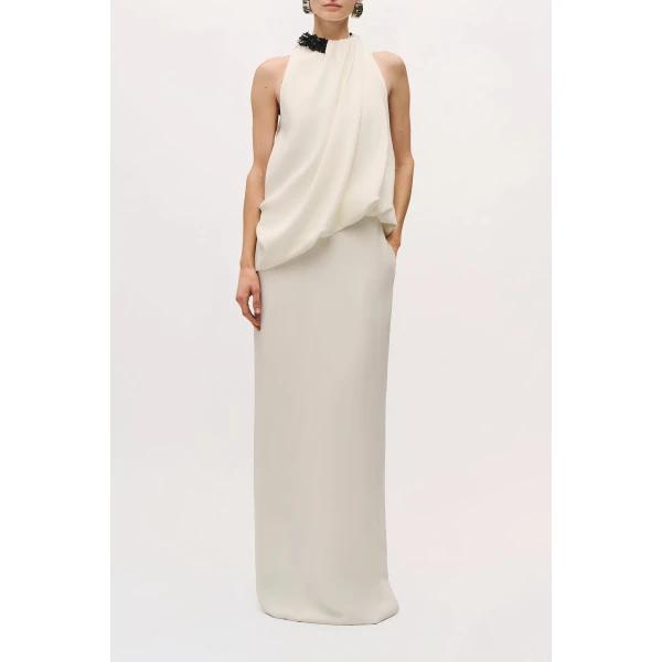 Brandon Maxwell Petra Gown in Ivory and Black | Evening Gowns | Luxury Shoes 