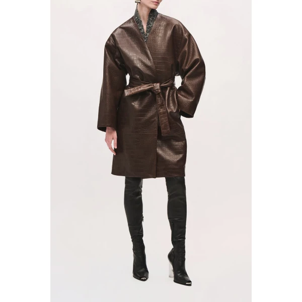 Brandon Maxwell Trinity Coat in Light Brown | Leather Coats | Luxury Shoes 