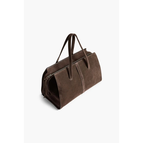 Brandon Maxwell Vance Weekender Bag in Malt Brown Suede | Totes & Top-Handle Bags | Luxury Shoes 