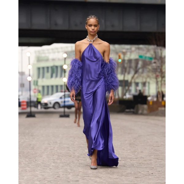 Bronx and Banco Amara Silk Indigo Halterneck Backless Gown | Evening Gowns | Luxury Shoes 